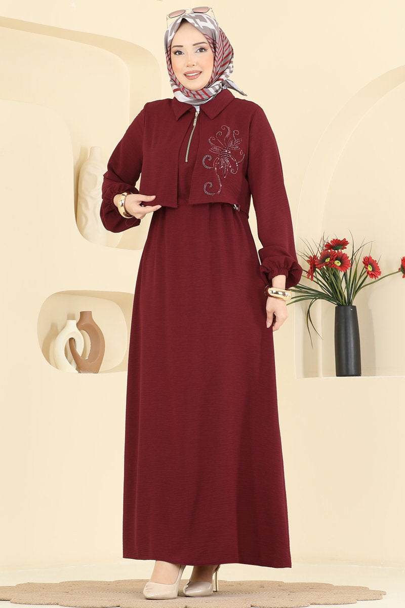 Aerobin Dress with Adjustable Waist - Burgundy