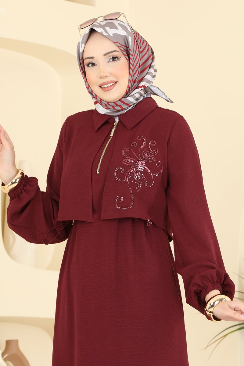Aerobin Dress with Adjustable Waist - Burgundy