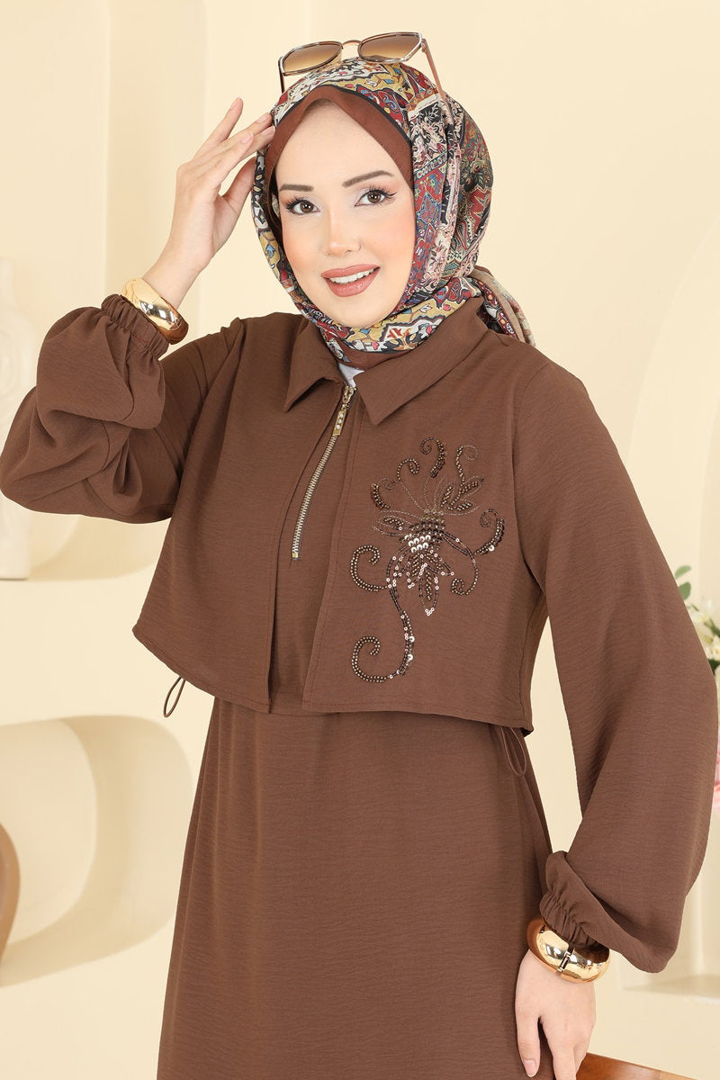Aerobin Dress with Adjustable Waist - Brown