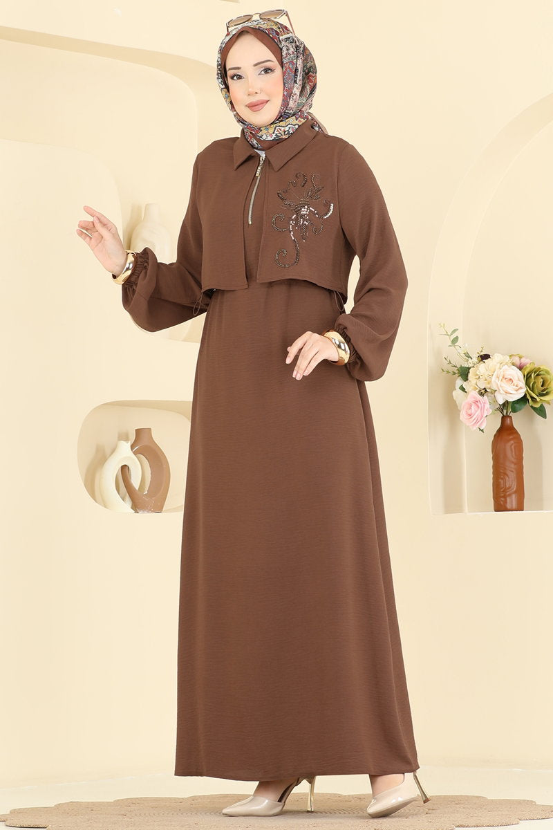 Aerobin Dress with Adjustable Waist - Brown