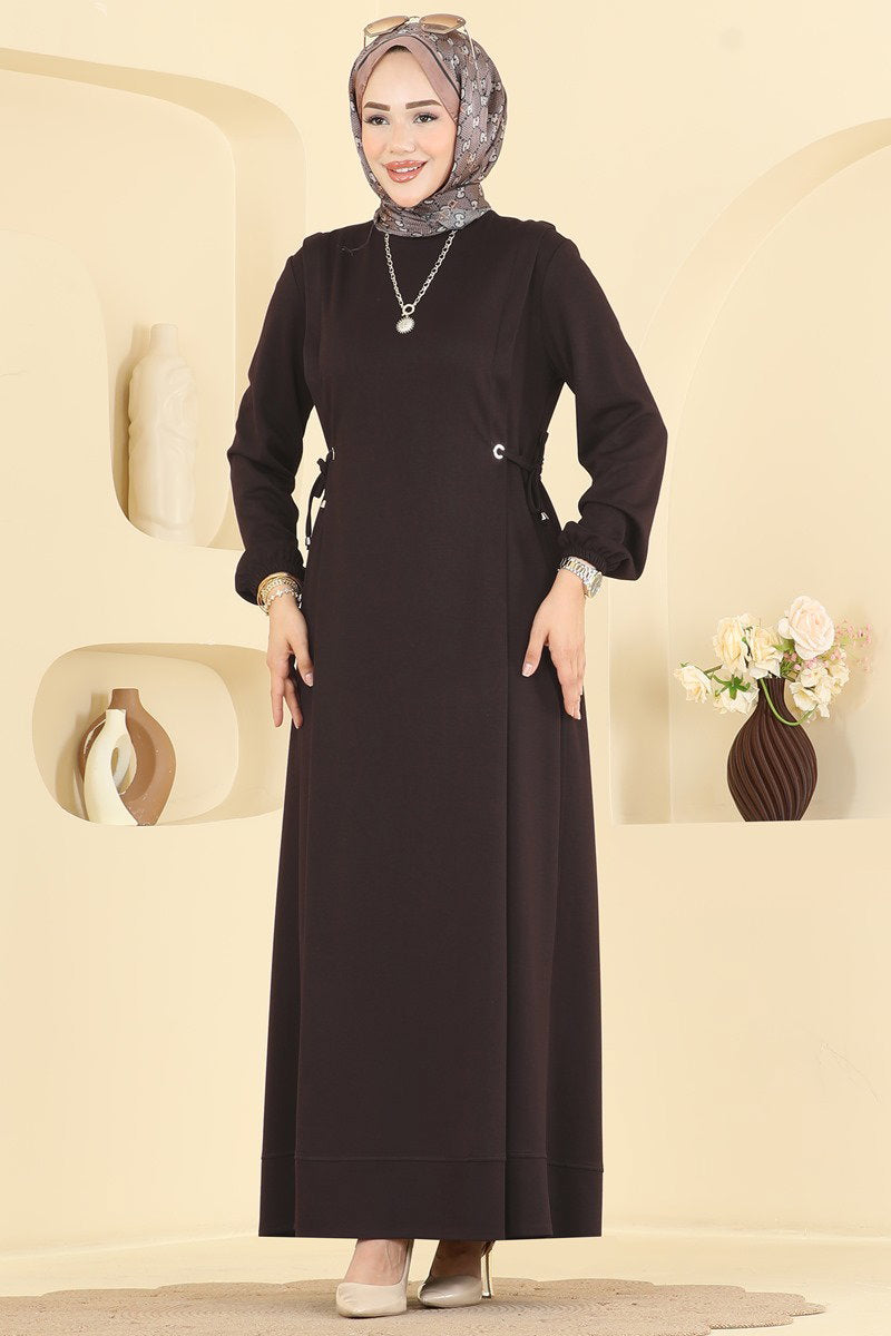 Modal Dress with Waist Tie - Dark Brown