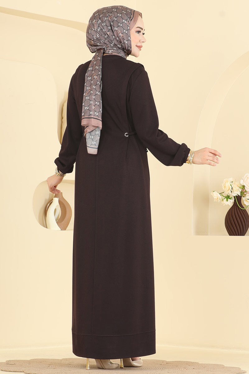 Modal Dress with Waist Tie - Dark Brown