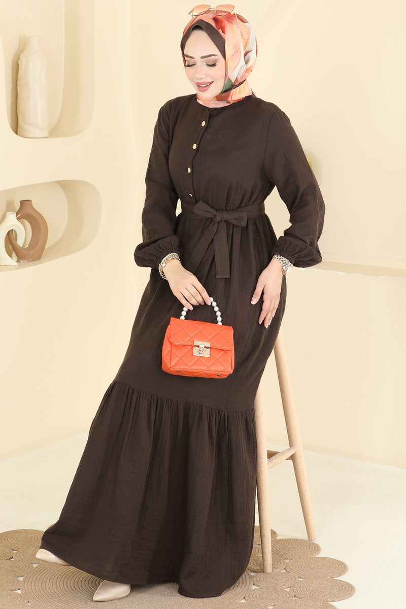 Muslin Wrap-Tie Dress - Dark Brown