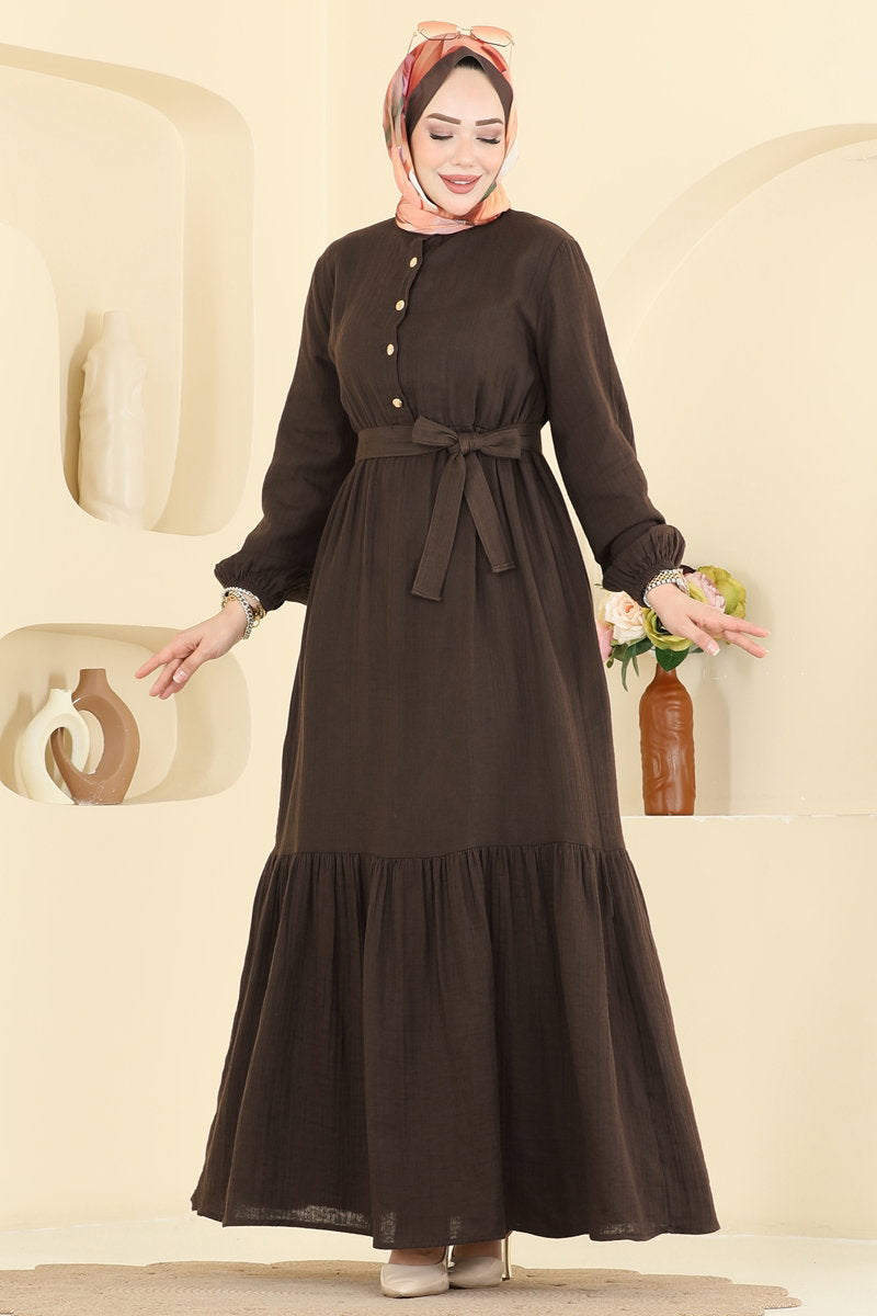 Muslin Wrap-Tie Dress - Dark Brown