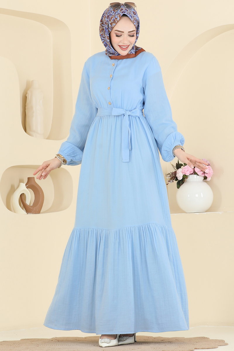 Muslin Wrap-Tie Dress - Light Blue