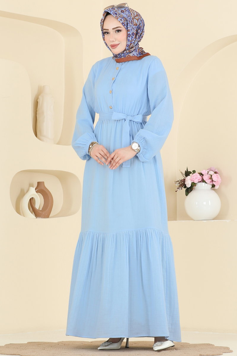 Muslin Wrap-Tie Dress - Light Blue