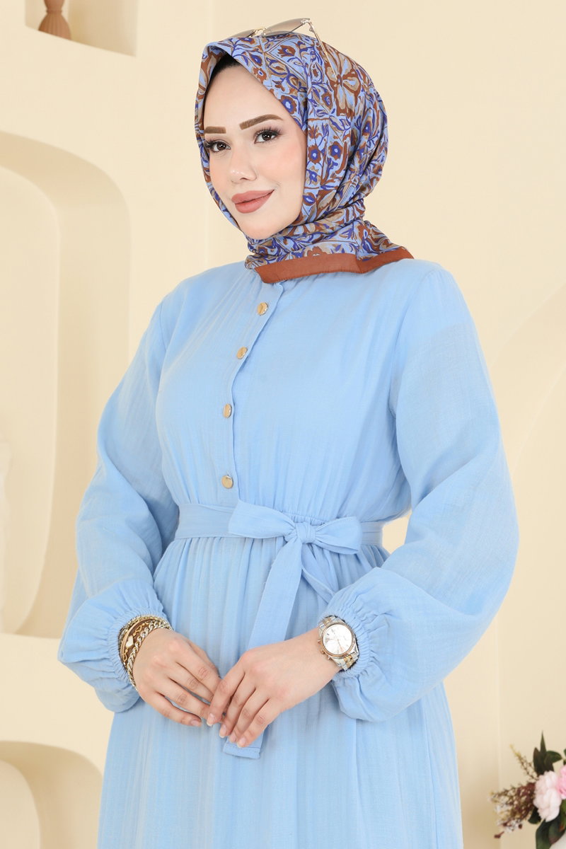 Muslin Wrap-Tie Dress - Light Blue