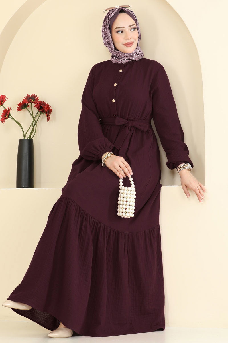 Muslin Wrap-Tie Dress - Dark Burgundy