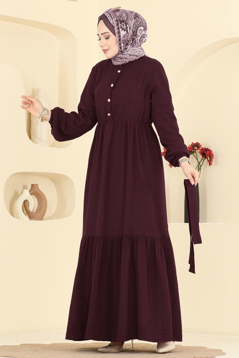 Muslin Wrap-Tie Dress - Dark Burgundy