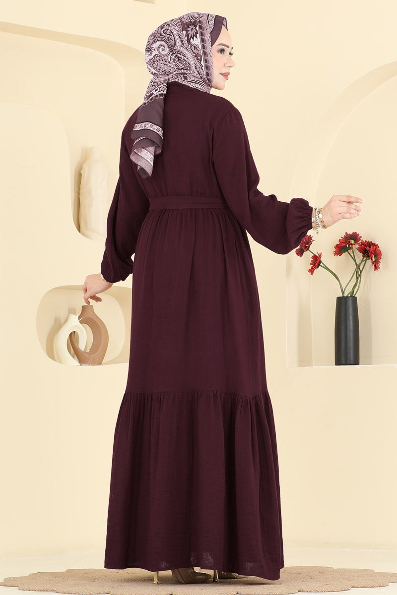 Muslin Wrap-Tie Dress - Dark Burgundy