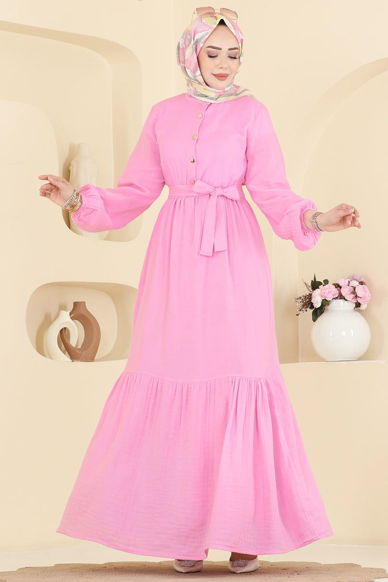 Muslin Wrap-Tie Dress - Candy Pink