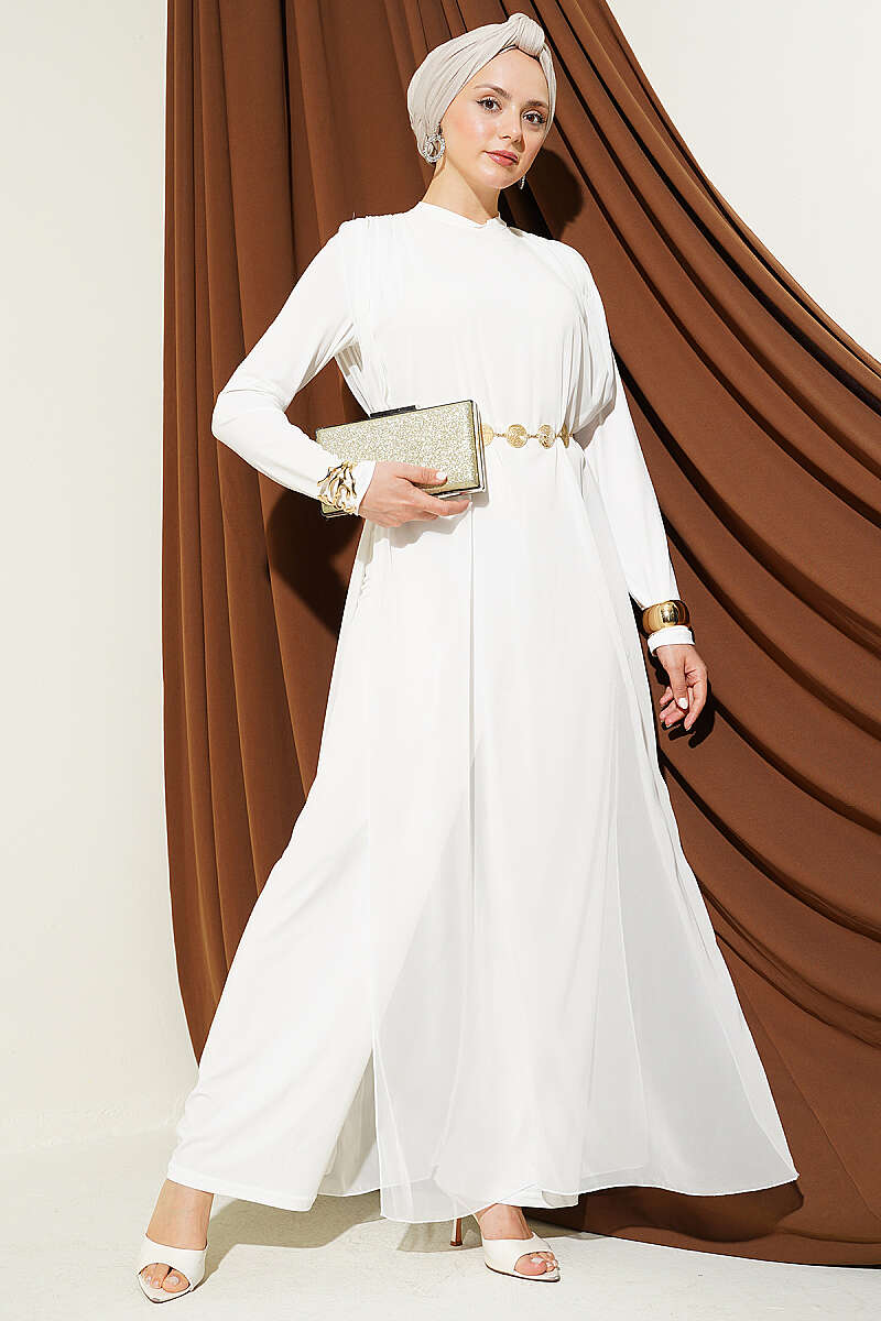 Tie-Waist Chiffon Jumpsuit - Ecru