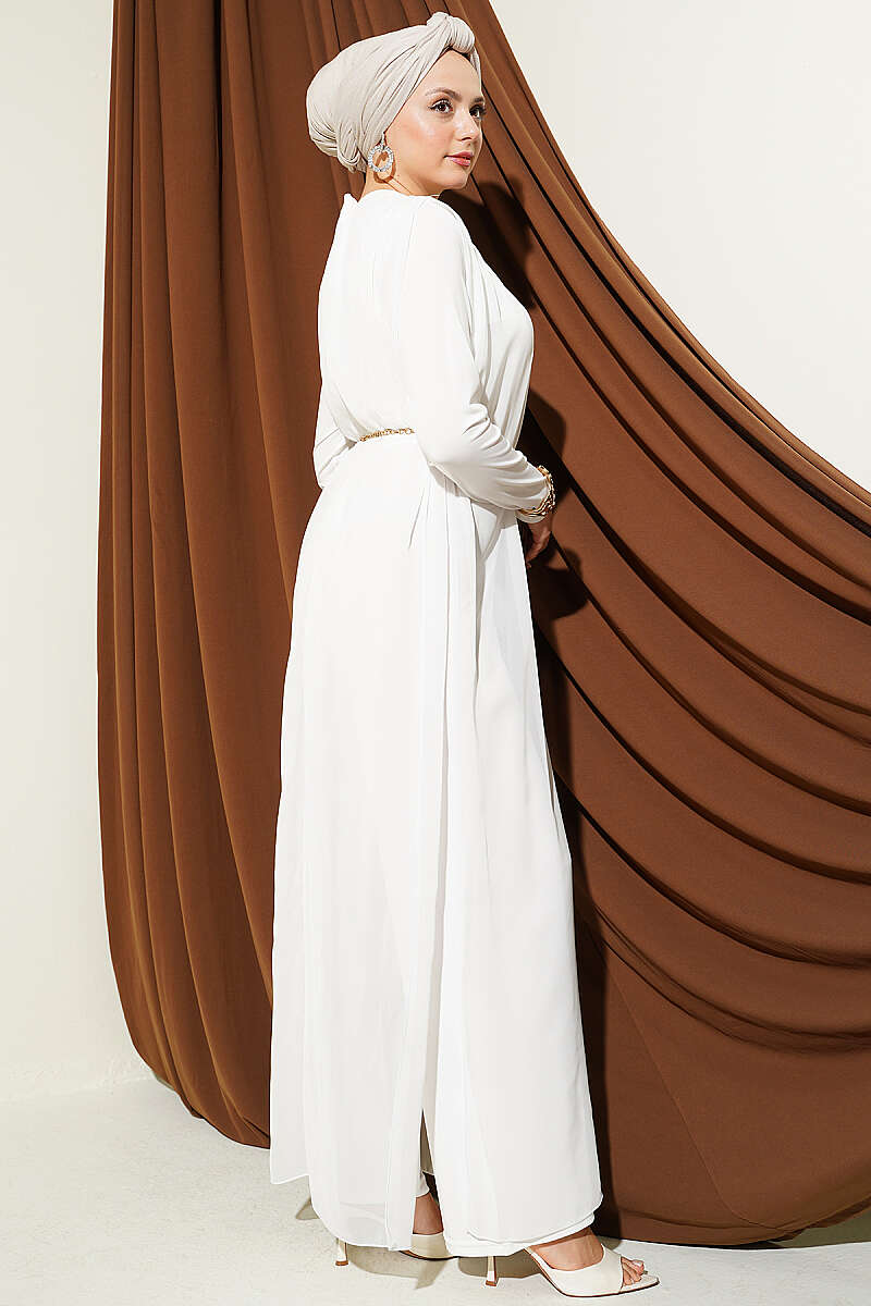 Tie-Waist Chiffon Jumpsuit - Ecru