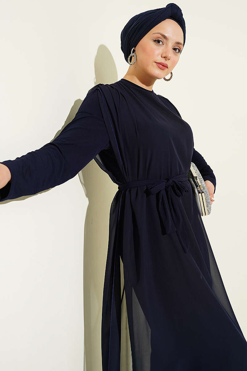 Tie-Waist Chiffon Jumpsuit - Navy