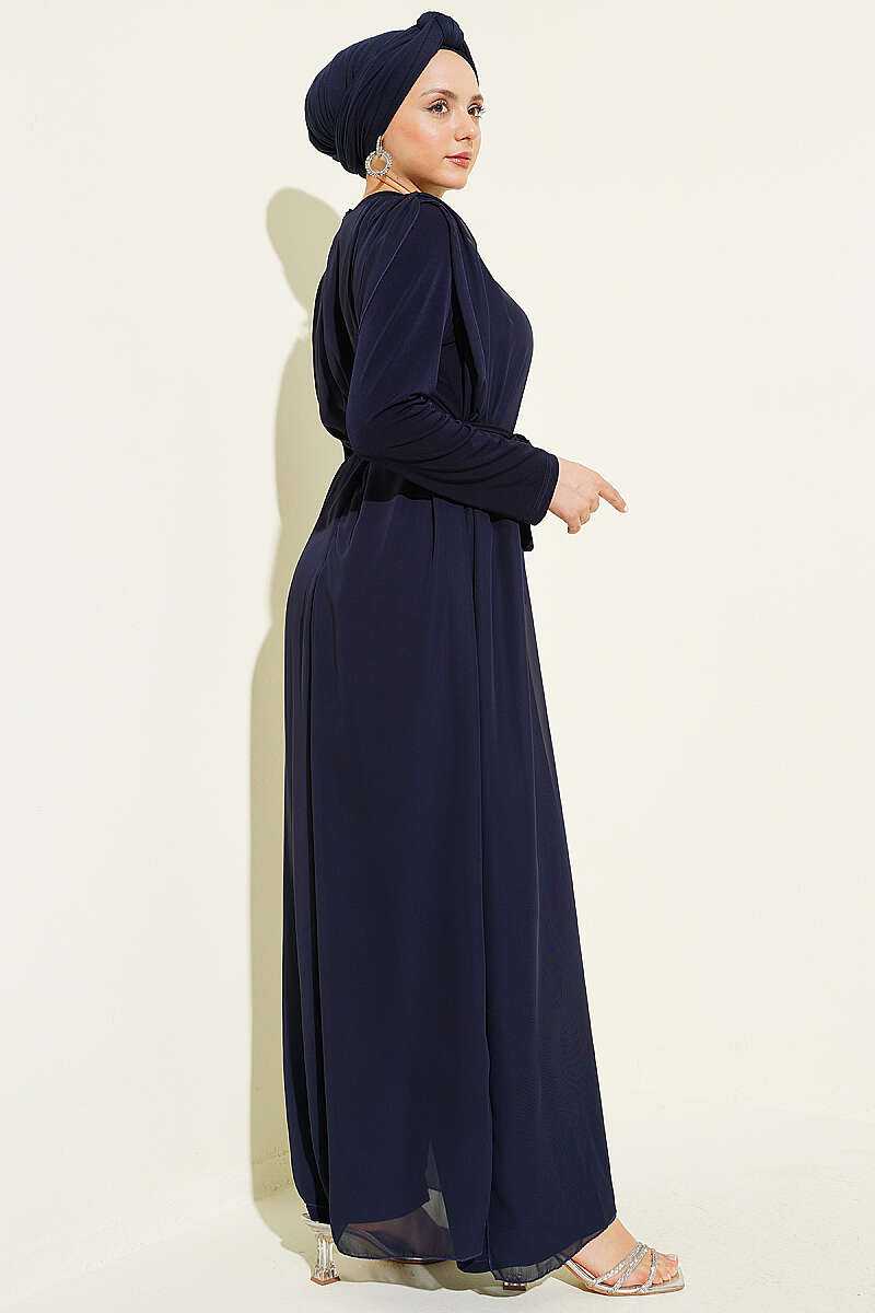 Tie-Waist Chiffon Jumpsuit - Navy
