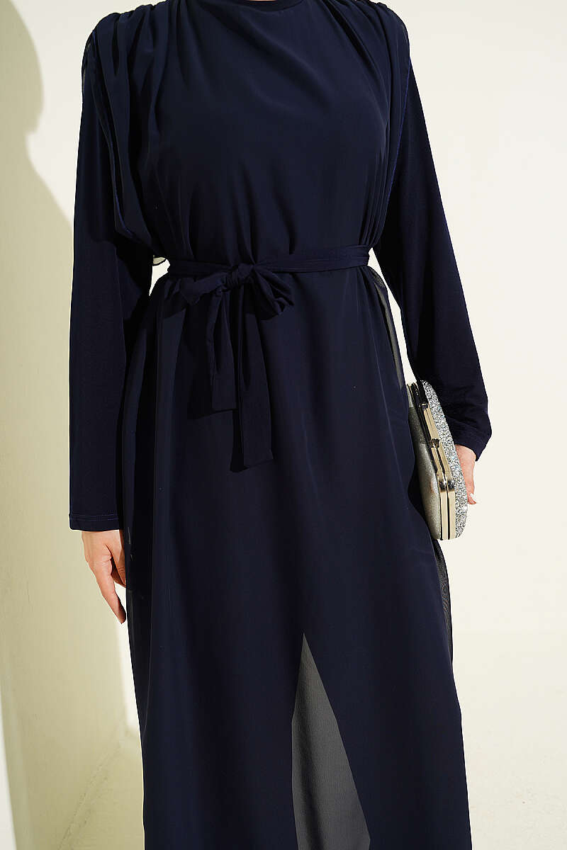 Tie-Waist Chiffon Jumpsuit - Navy