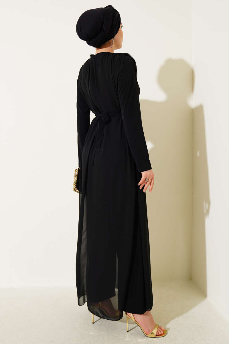 Tie-Waist Chiffon Jumpsuit - Black