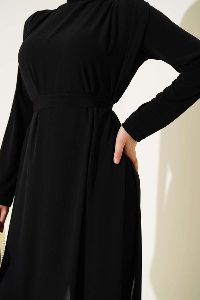 Tie-Waist Chiffon Jumpsuit - Black