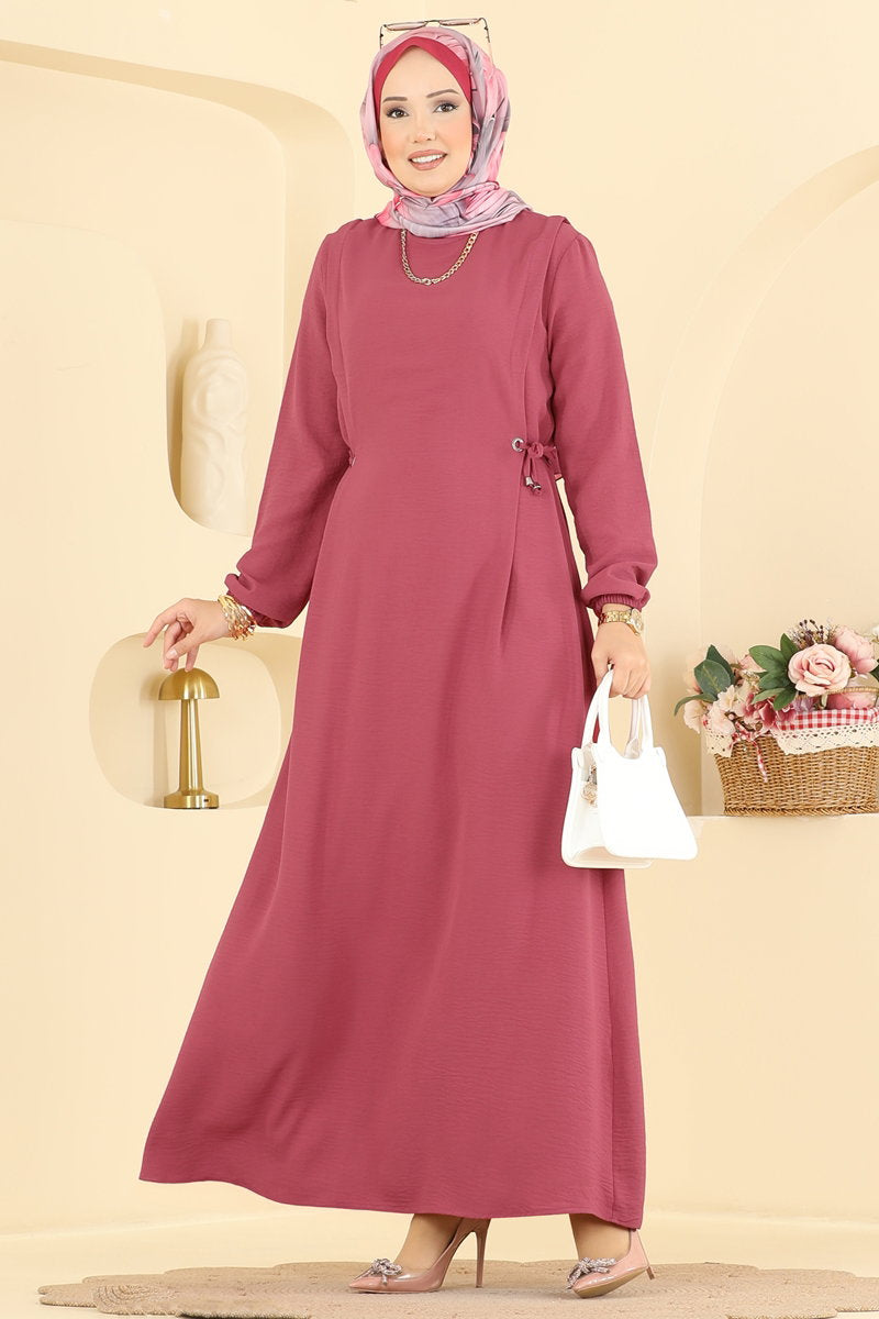Aerobin Dress with Gathered Waist - Dark Dusty Rose