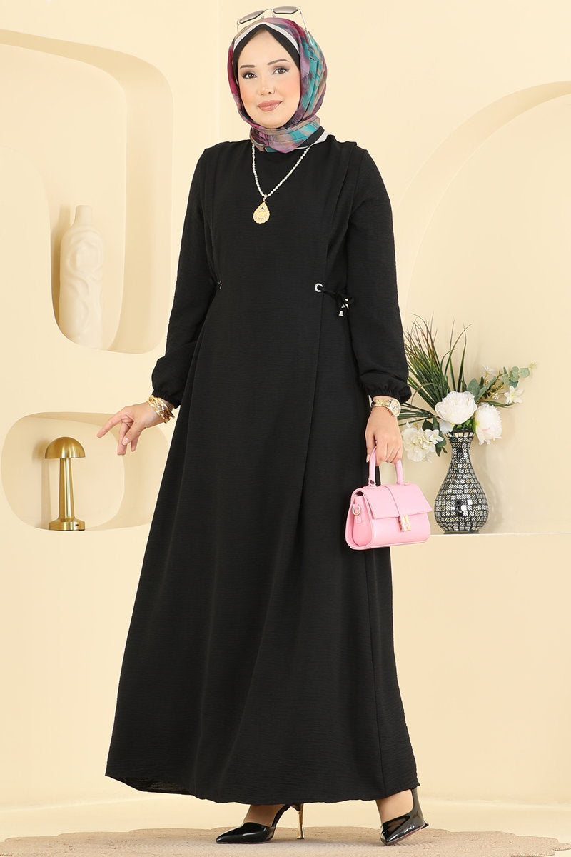 Aerobin Dress with Gathered Waist - Black