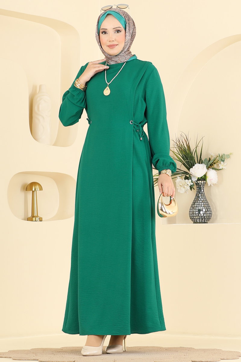 Aerobin Dress with Gathered Waist - Emerald