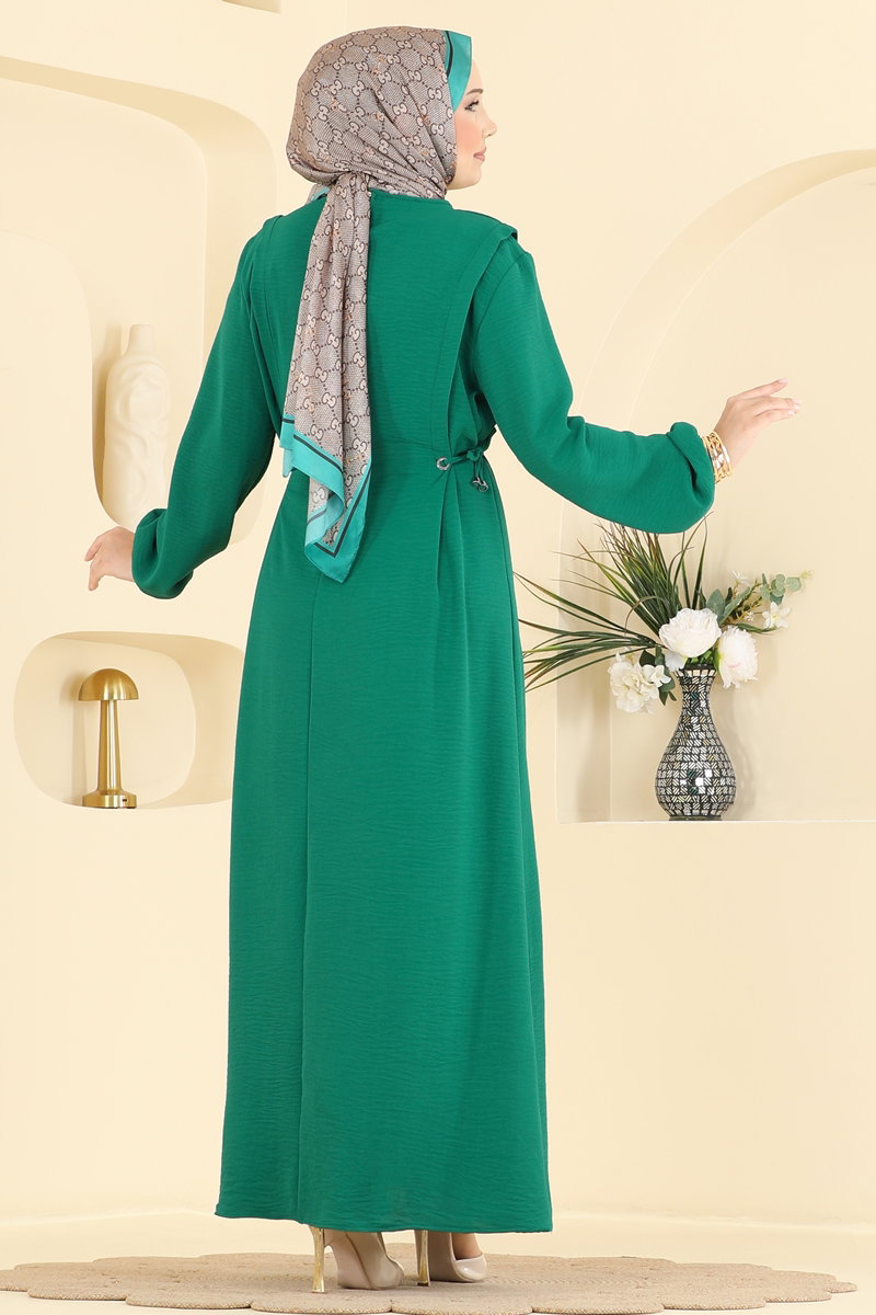 Aerobin Dress with Gathered Waist - Emerald
