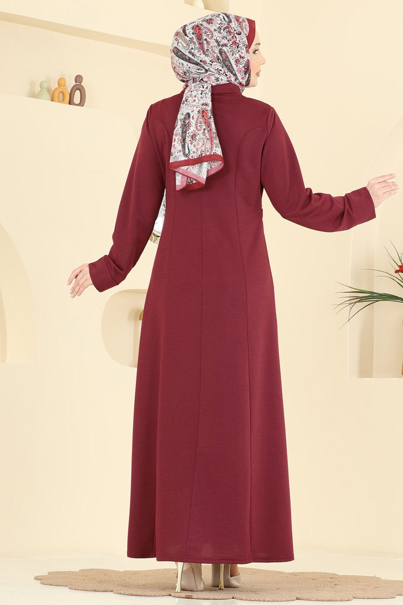 Dress with Buckle at the Waist - Burgundy