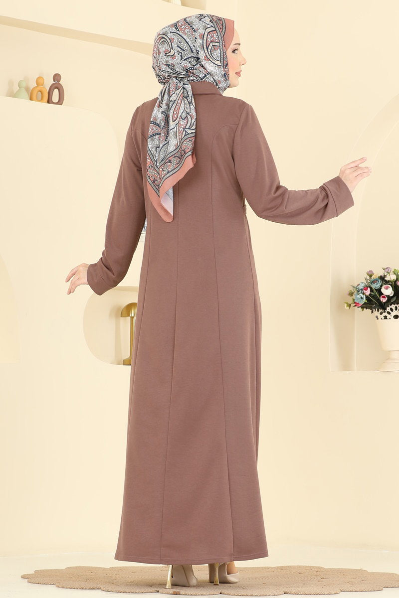 Dress with Buckle at the Waist - Powder-Mink