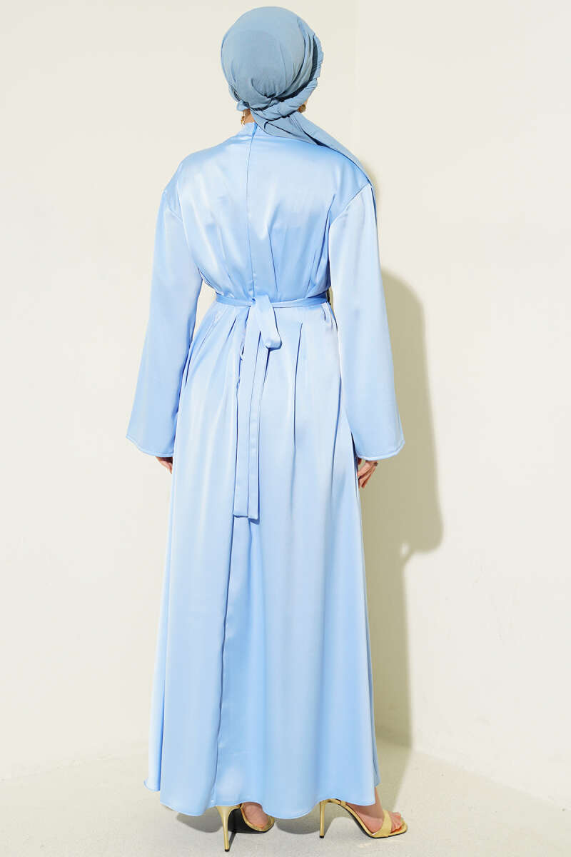Tie Evening Dress with Waist Accessory - Blue