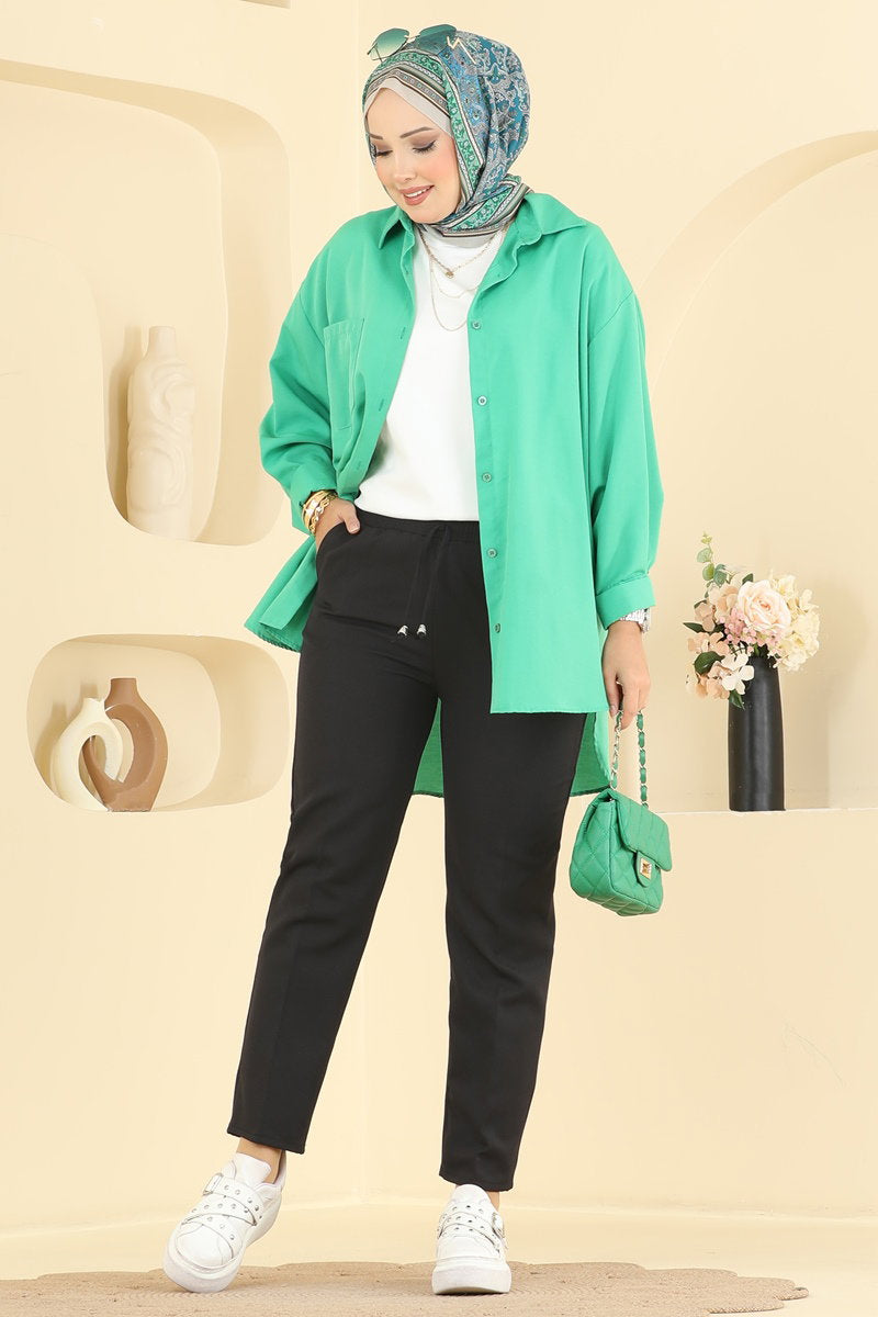 Double Knit Trousers with Tie Waist - Black