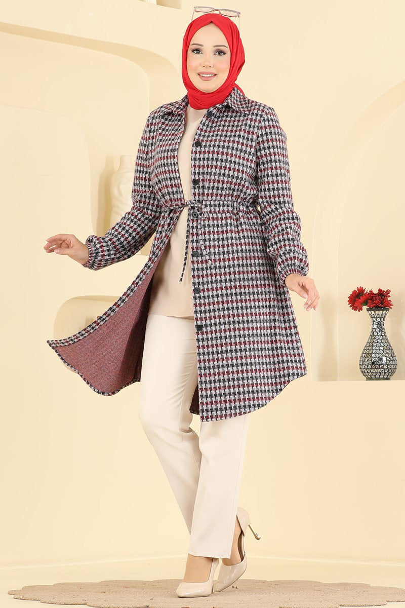 Plaid Tunic with Tie Waist - Grey