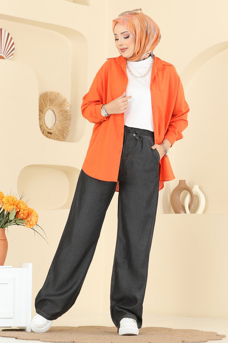 Tie-Waist Tencel Denim Trousers - Black