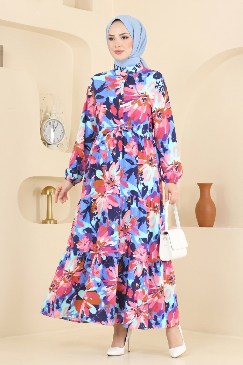 Modal Dress with Tie Waist - Navy