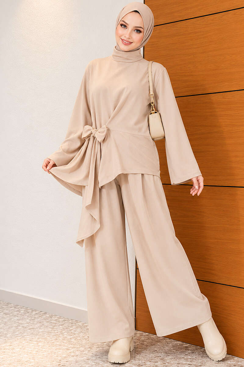 Basic Tie-Waist Two-Piece Set - Beige