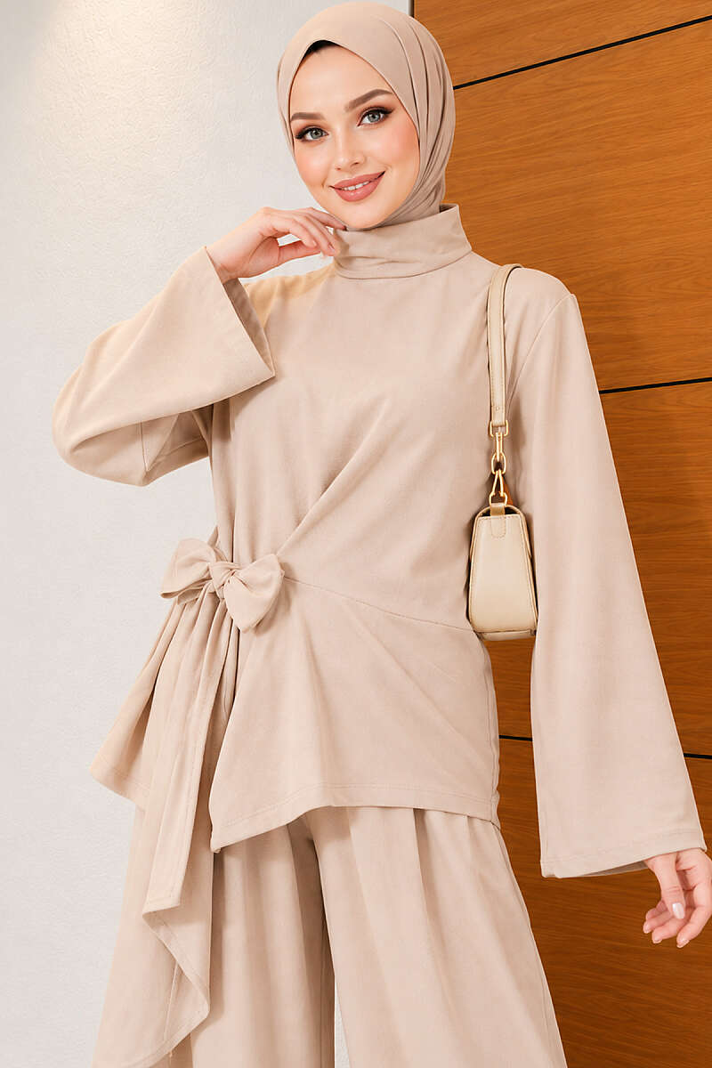 Basic Tie-Waist Two-Piece Set - Beige