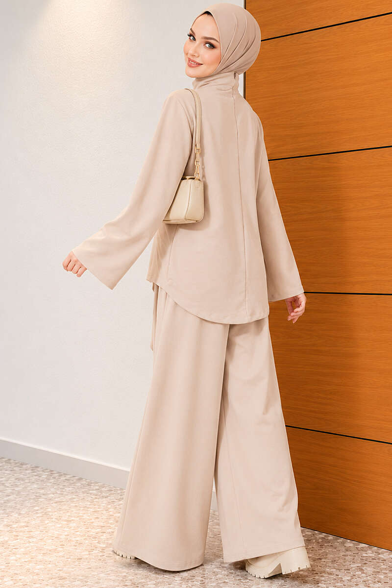 Basic Tie-Waist Two-Piece Set - Beige