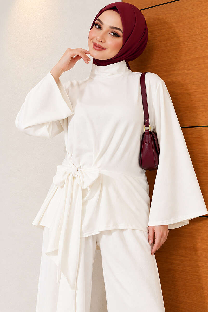 Basic Tie-Waist Two-Piece Set - Ecru