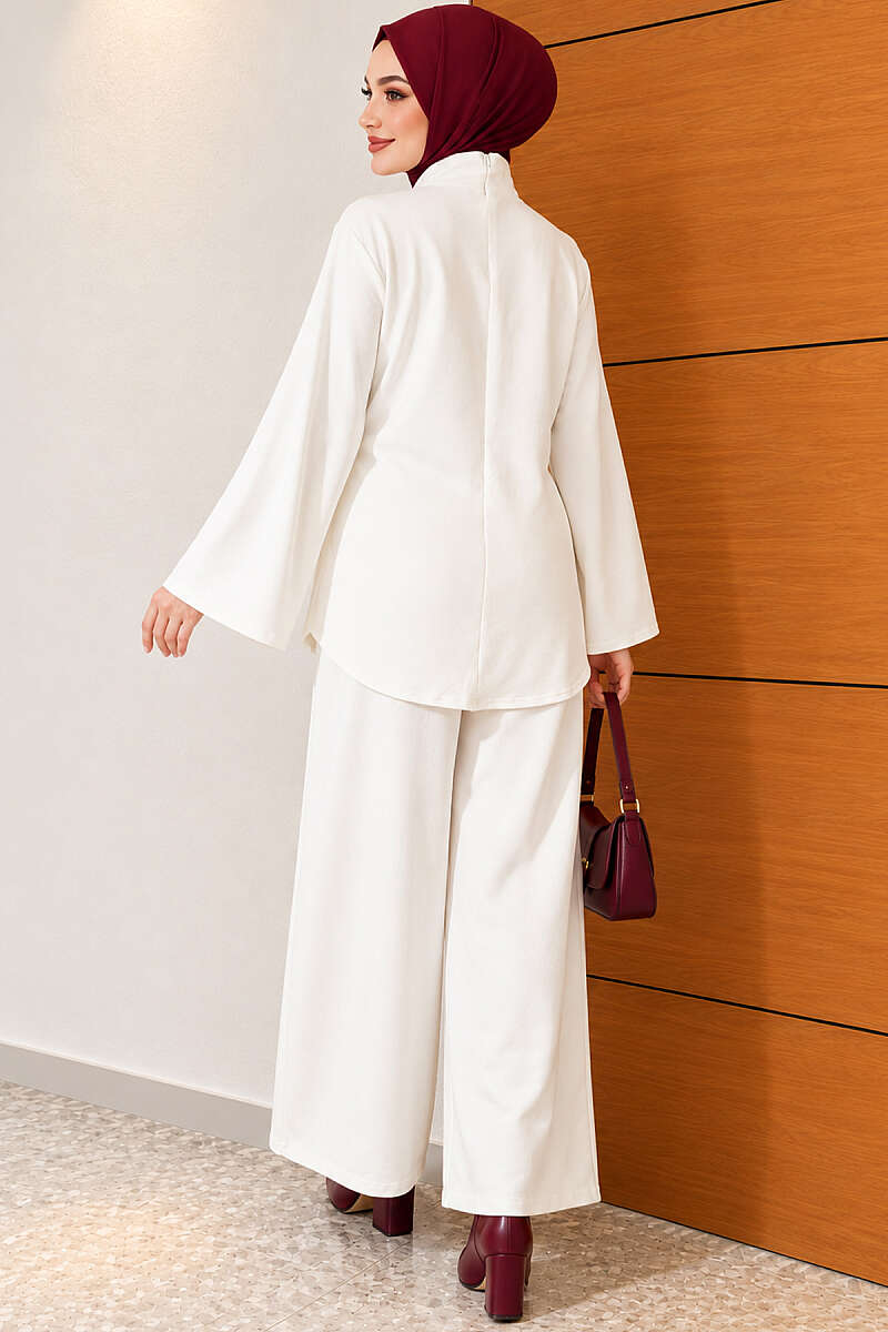 Basic Tie-Waist Two-Piece Set - Ecru