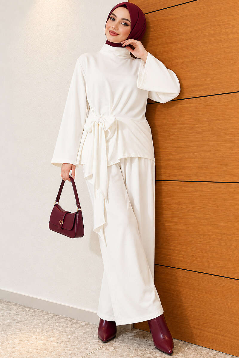 Basic Tie-Waist Two-Piece Set - Ecru