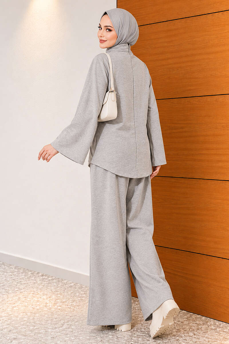 Basic Tie-Waist Two-Piece Set - Grey