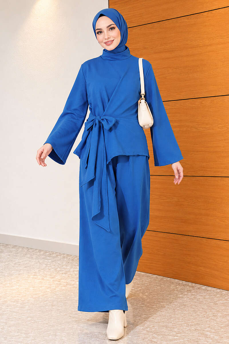 Basic Tie-Waist Two-Piece Set - Blue