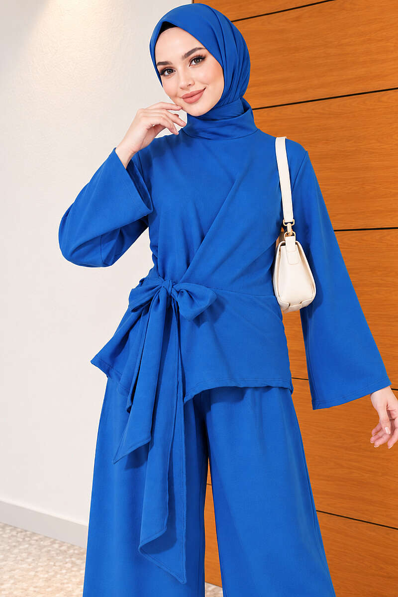 Basic Tie-Waist Two-Piece Set - Blue