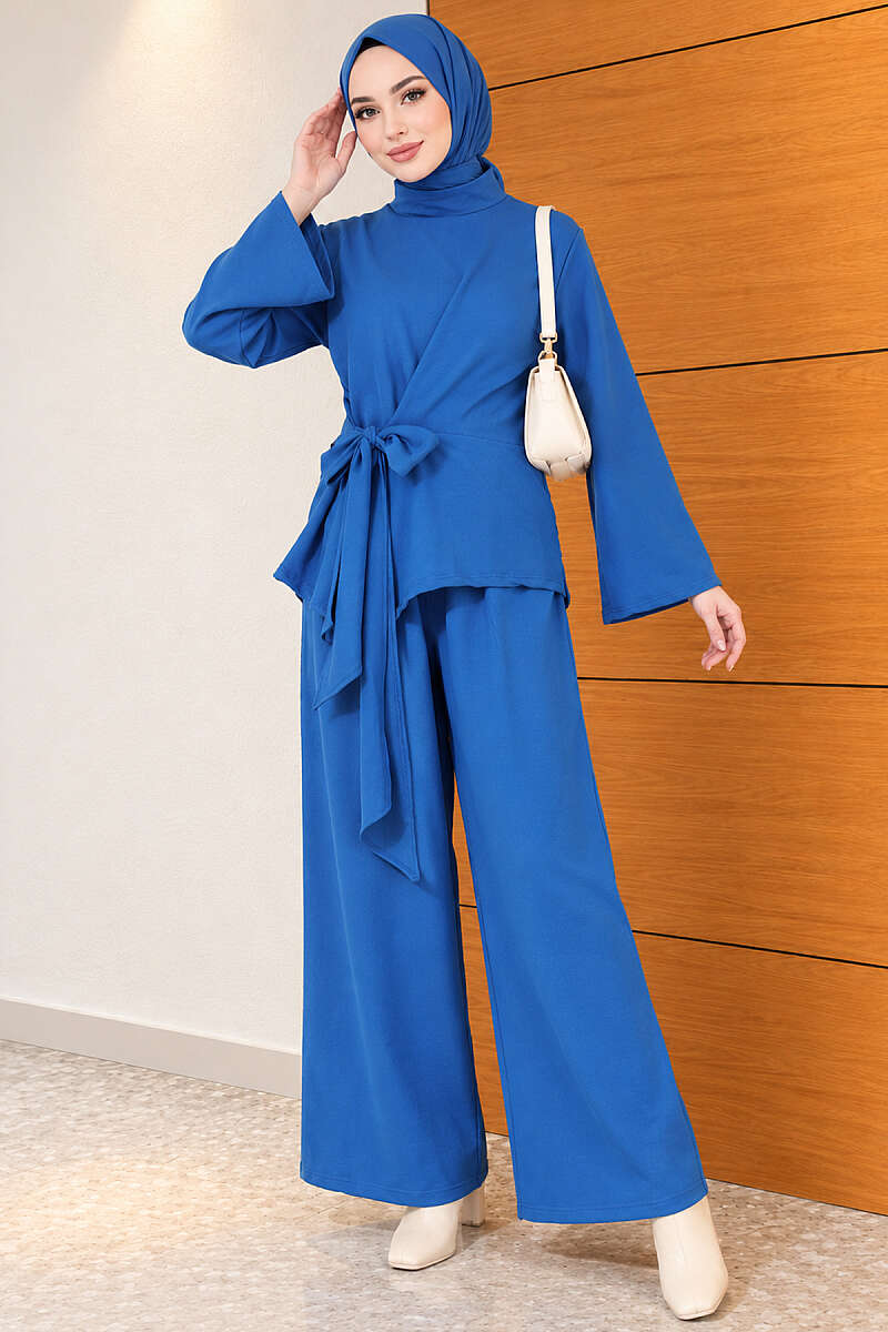 Basic Tie-Waist Two-Piece Set - Blue