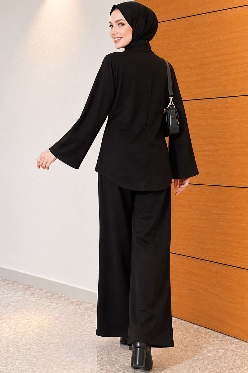 Basic Tie-Waist Two-Piece Set - Black