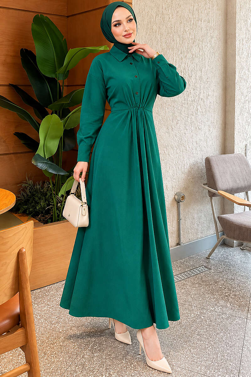 Tie-Waist Polycotton Dress - Emerald