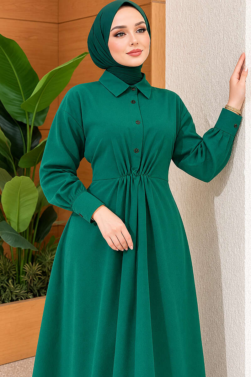 Tie-Waist Polycotton Dress - Emerald