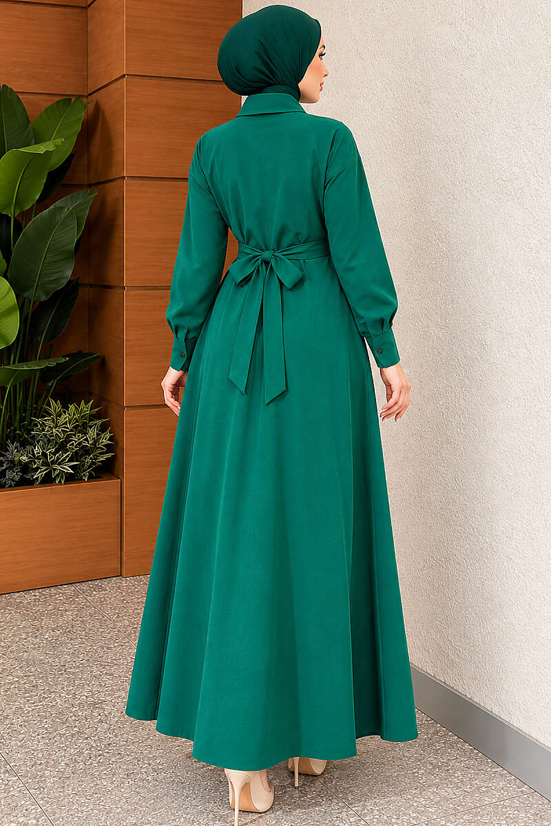 Tie-Waist Polycotton Dress - Emerald