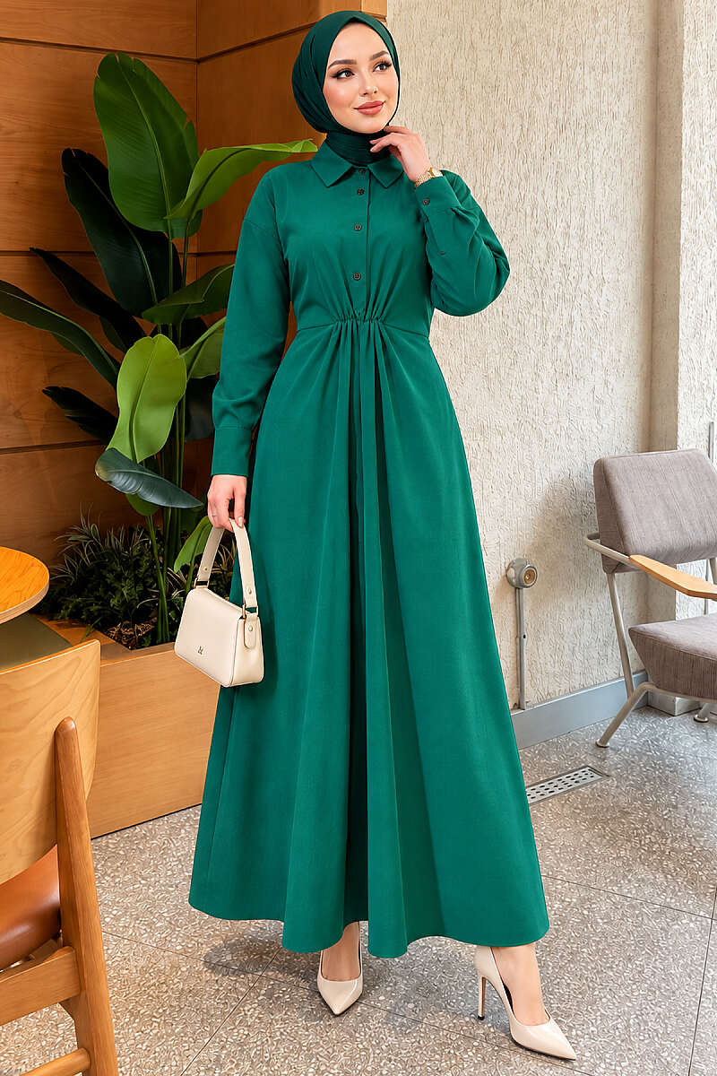 Tie-Waist Polycotton Dress - Emerald