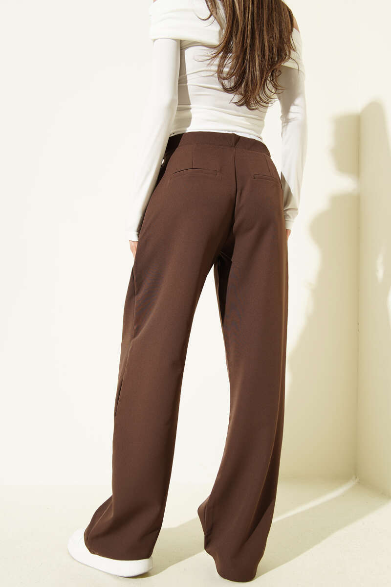Pants with Zip Waist and Trim - Brown