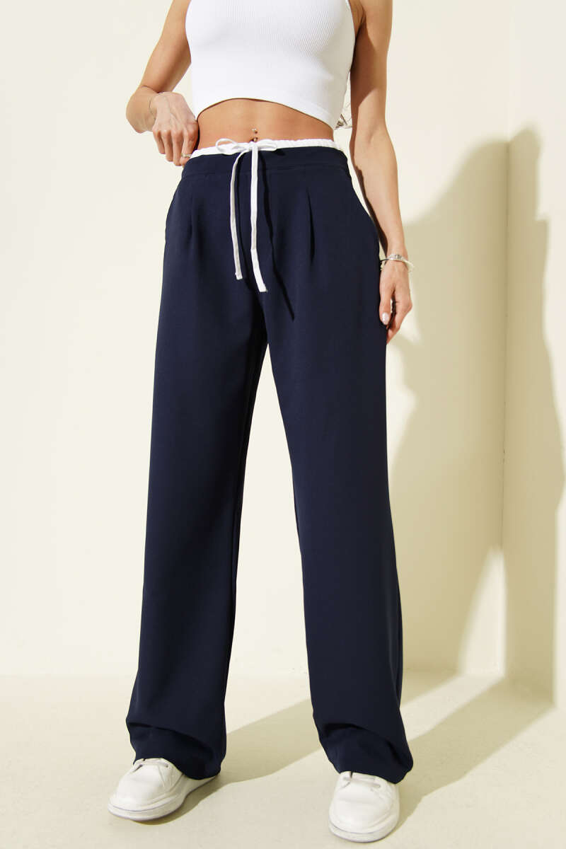 Pants with Zip Waist and Trim - Navy
